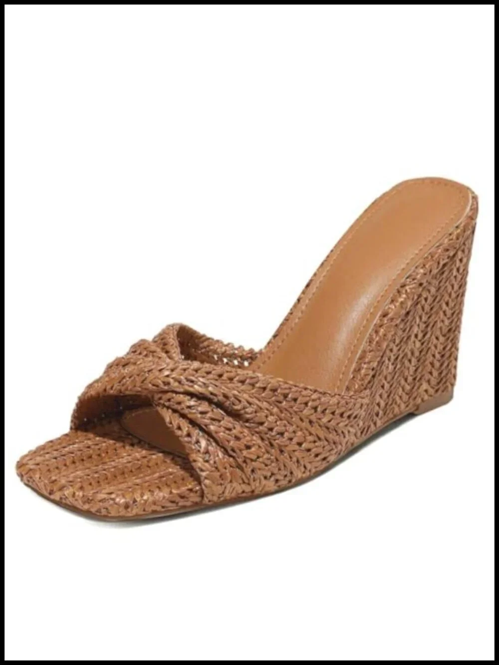 Woven Straw Wedge Mules - Square Toe Slip On Dressy Sandals
